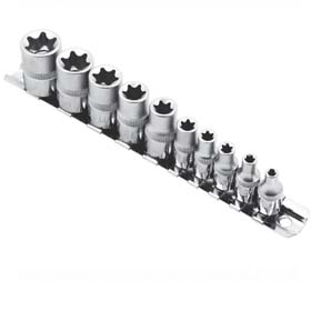 Juego de 11 vasos Torx de 1/4" y 3/8".